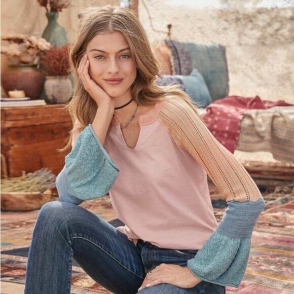 Sundance | Women | Cozy Canyon Mixed Media Crochet Knit Sleeve Top | Small - Picture 10 of 12